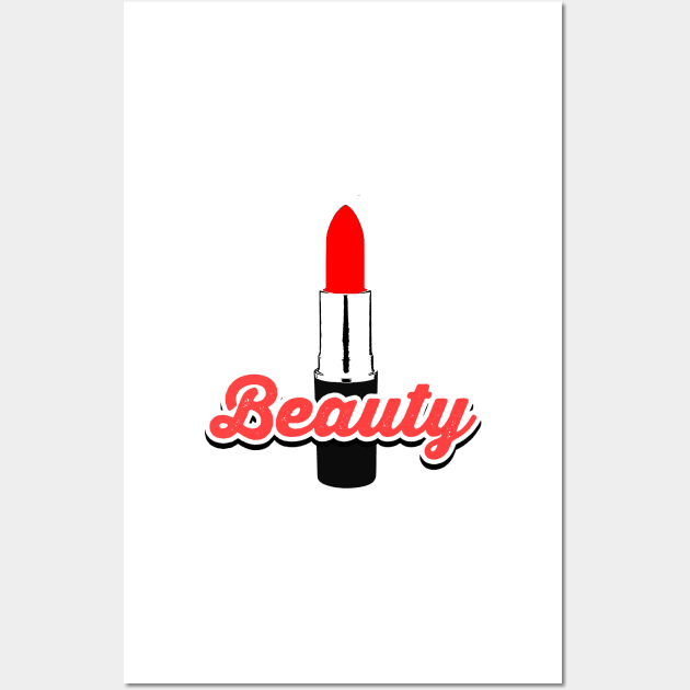 Beauty Red Lipstick Illustration Vector Design Wall Art by Grafititee